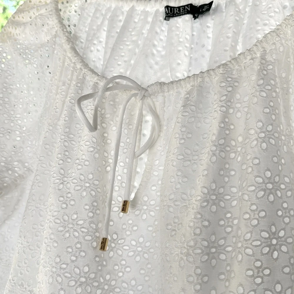 Lauren Ralph Lauren White Cotton Sleeve Peasant Blouse Size Large EUC like new - Picture 7 of 12